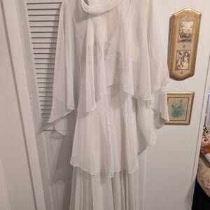 Elegant White Chiffon Dress with Cape